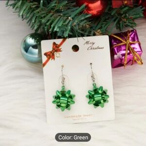 Green Christmas Bow Earrings